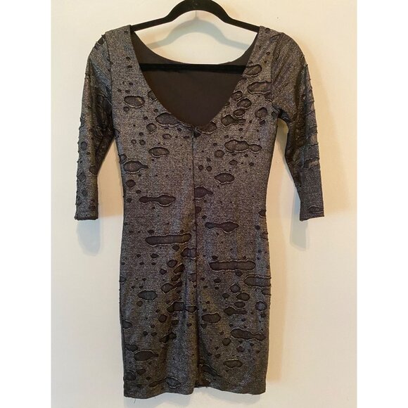 Forever 21 Bodycon Dress Metallic Black Distressed-Style Scoop Back Small - Picture 2 of 10